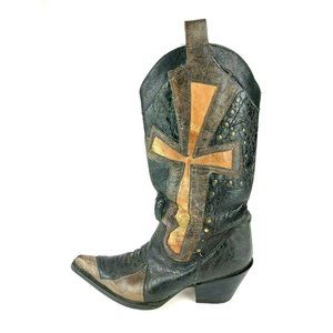 Stetson Grunge Cross Overlay Rivets Boots Sz 6